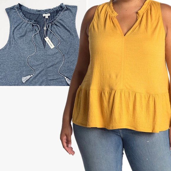 NWT MAX STUDIO Tassel Tie Split Neck Ruffle Sleeveless Tunic - Picture 2 of 9